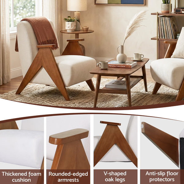 Artiss Armchair Accent Chair Sturdy Upholstered Solid Wood Chenille Fabric White Awezingly