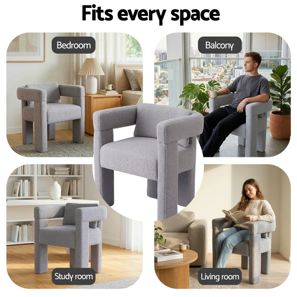 Artiss Armchair Accent Chair Lounge Sofa Couch Boucle Fabric Grey Awezingly