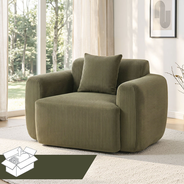Artiss Compressed Armchair Sofa with Cushion Corduroy No Assembly Green Awezingly