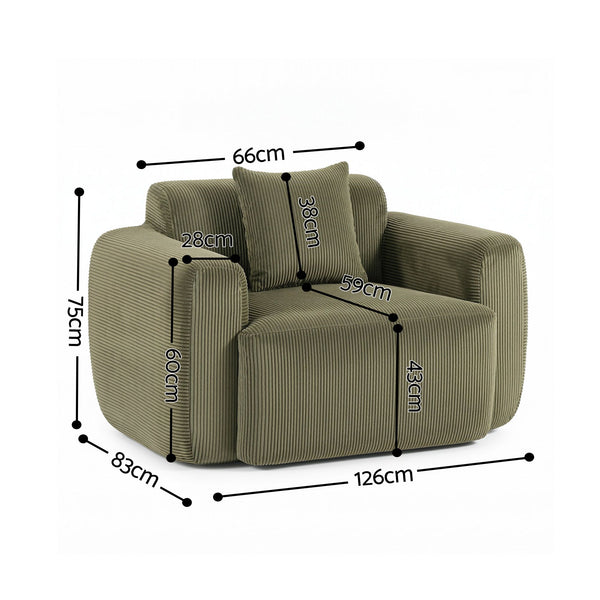 Artiss Compressed Armchair Sofa with Cushion Corduroy No Assembly Green Awezingly
