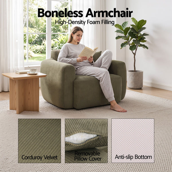 Artiss Compressed Armchair Sofa with Cushion Corduroy No Assembly Green Awezingly
