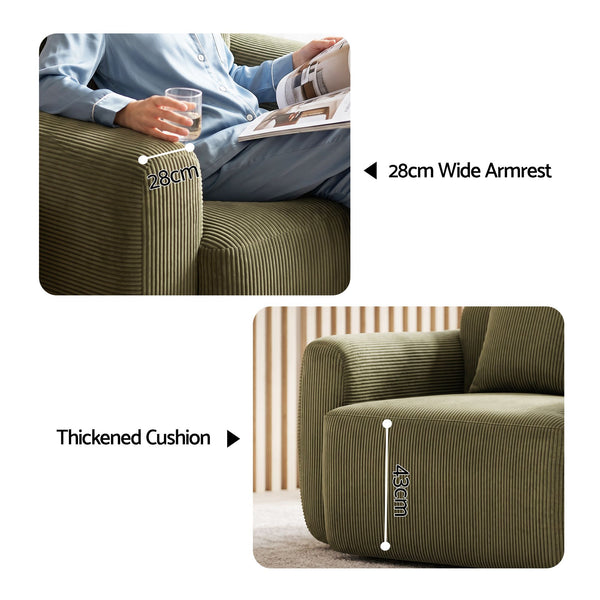 Artiss Compressed Armchair Sofa with Cushion Corduroy No Assembly Green Awezingly
