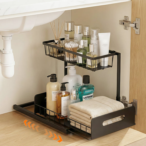 Artiss Under Sink Organizer Storage L Shape 1 Pull Out Drawers Kitchen Cabinet Shelf Awezingly
