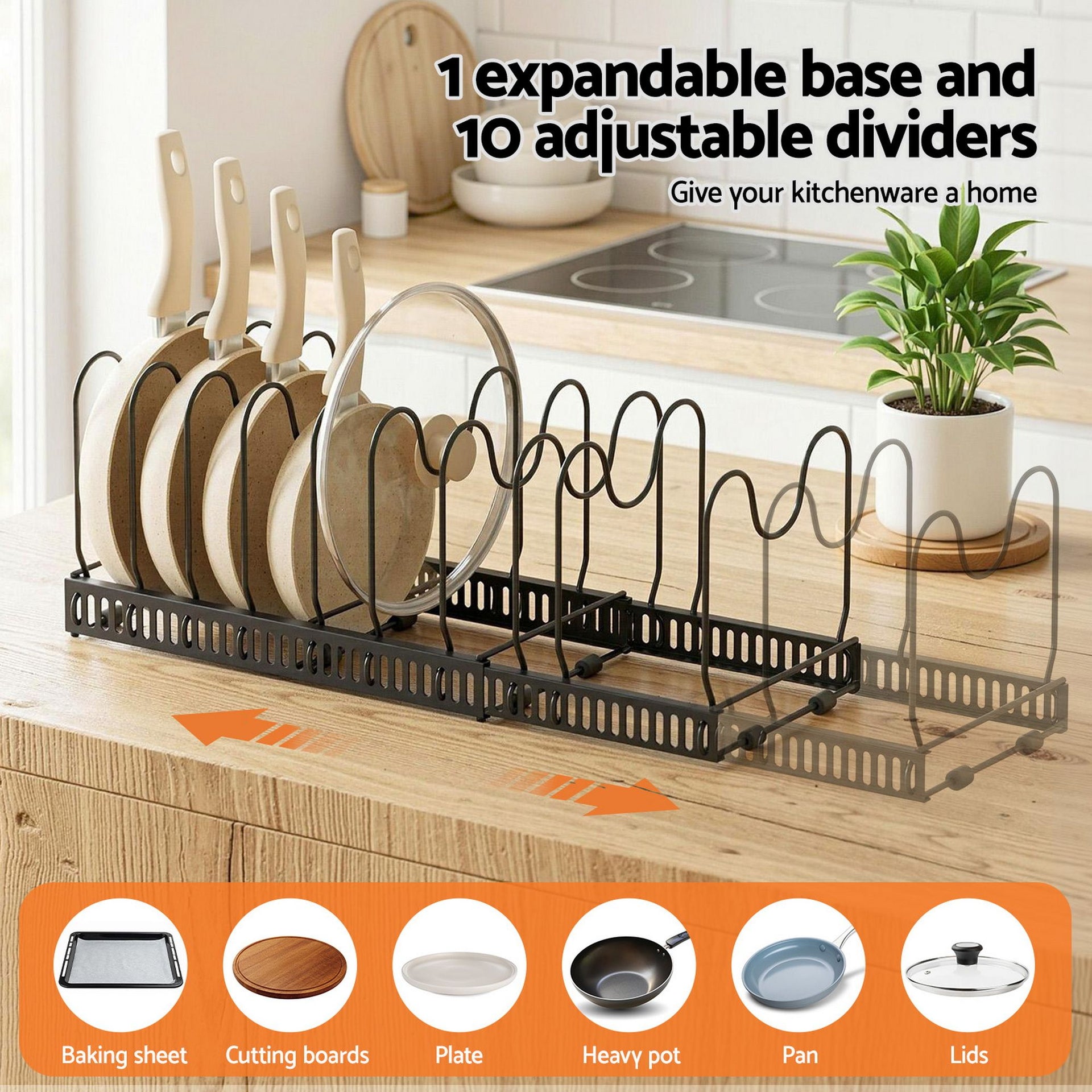 Artiss Expandable Pots and Pans Organizer Rack Cookware Holder Kitchen Cabinet Rack Awezingly