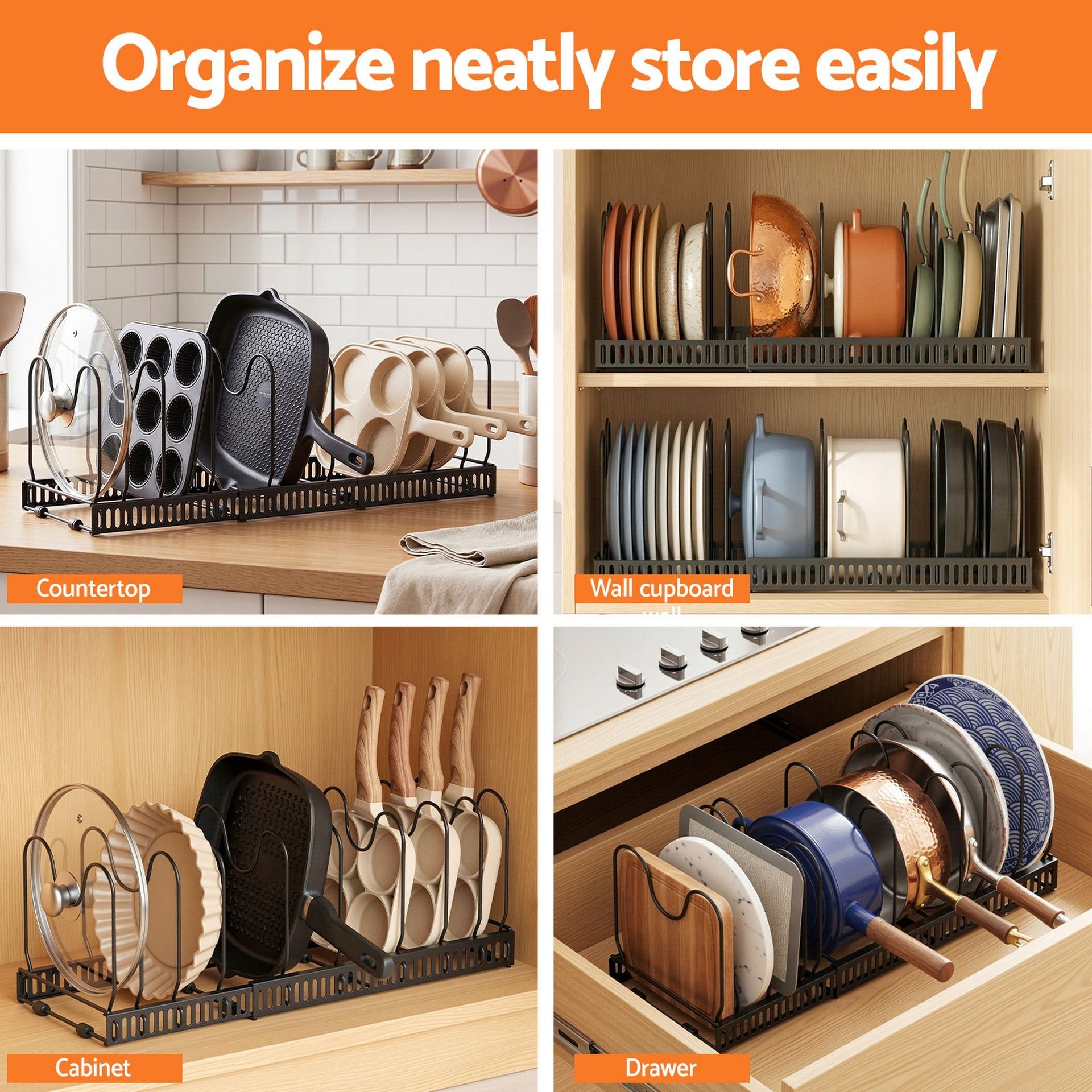 Artiss Expandable Pots and Pans Organizer Rack Cookware Holder Kitchen Cabinet Rack Awezingly