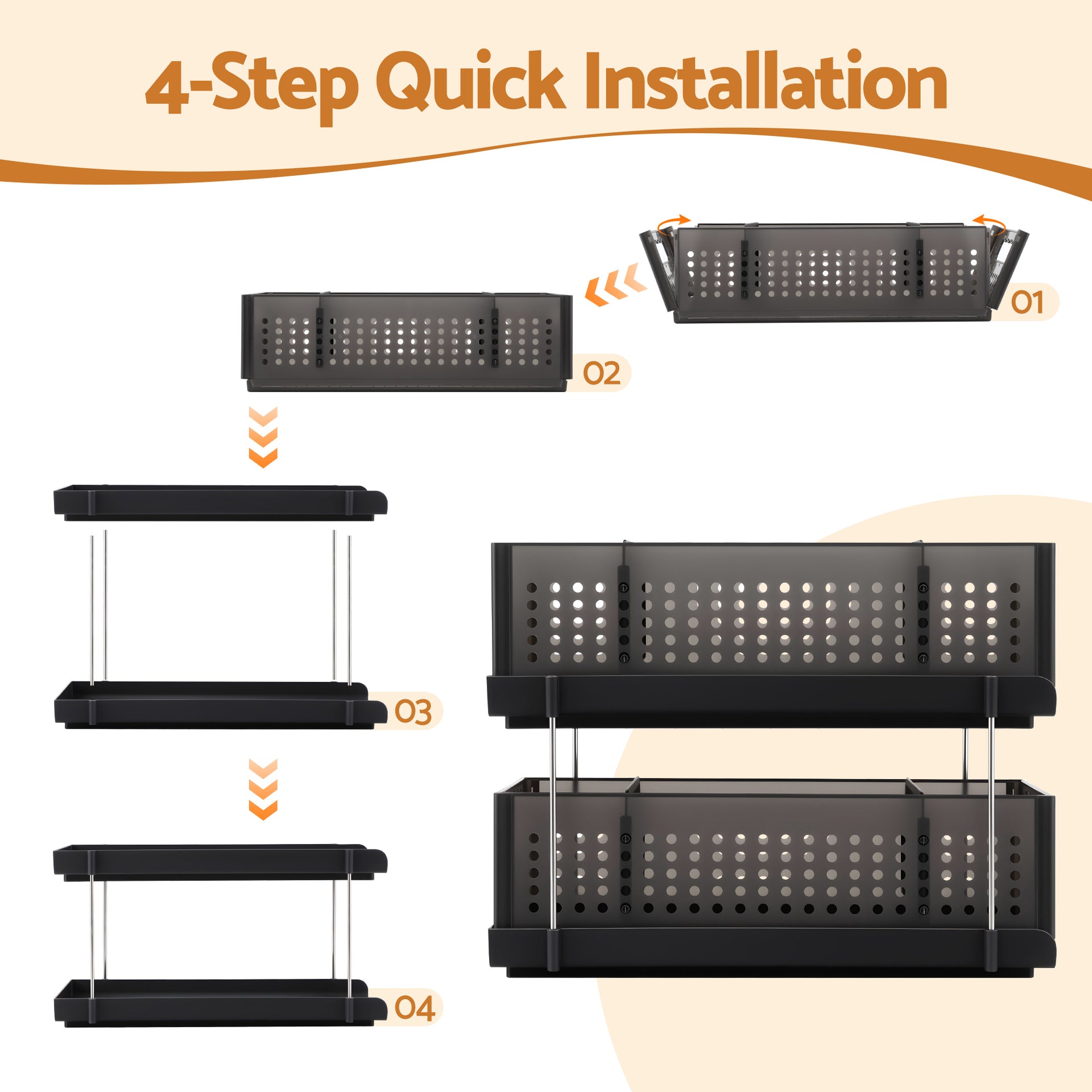 Artiss Under Sink Organizer 2 Tier Pull Out Drawer with Removable Baskets & Divider Awezingly