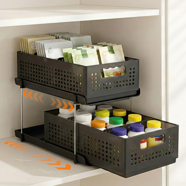 Artiss Under Sink Organizer 2 Tier Pull Out Drawer with Removable Baskets & Divider Awezingly
