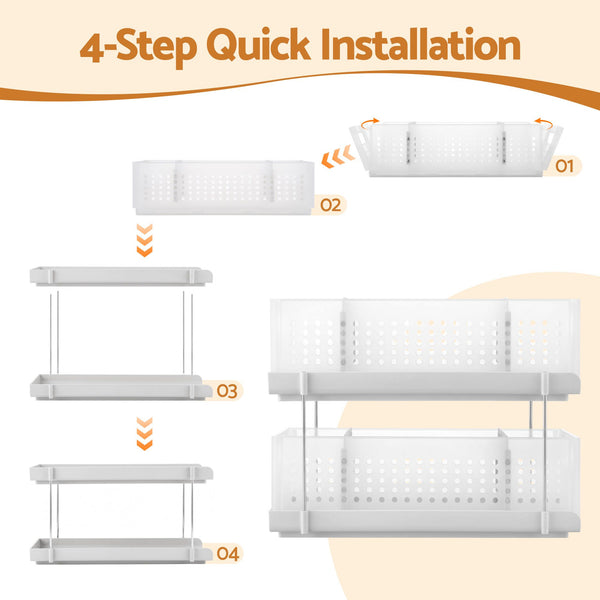 Artiss Under Sink Organizer 2 Tier Pull Out Drawer with Removable Baskets & Divider White Artiss