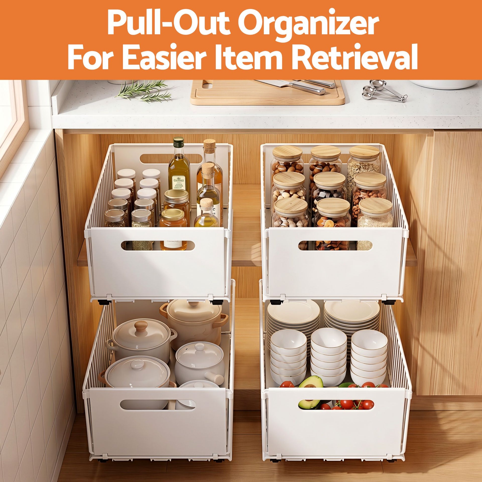 Artiss 4 Pack Pull out Drawers for Cabinets Foldable Slide Out Drawers Artiss