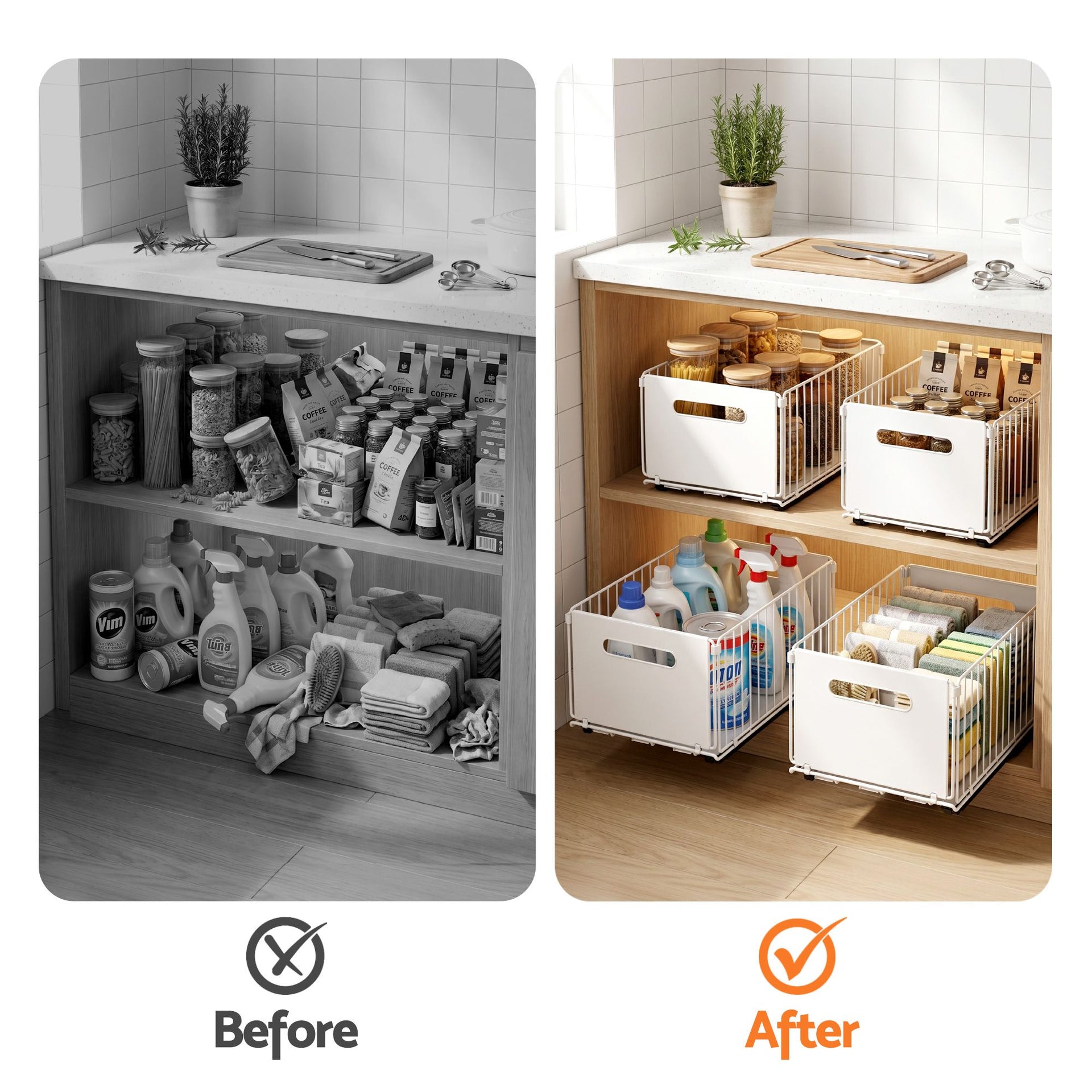 Artiss 4 Pack Pull out Drawers for Cabinets Foldable Slide Out Drawers Artiss