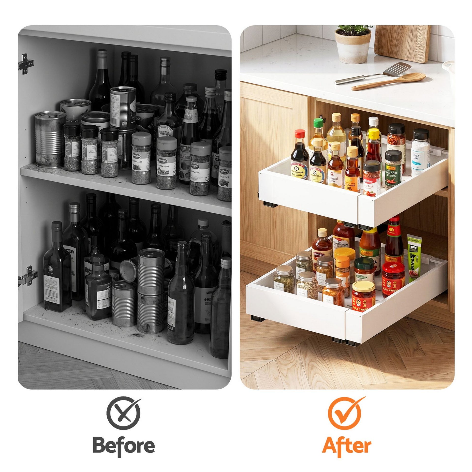 Artiss 2 Pack Pull Out Drawers for Cabinets Expandable Cabinet Organizer White Awezingly