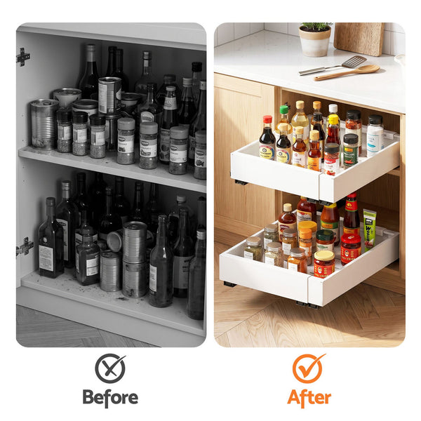 Artiss 2 Pack Pull Out Drawers for Cabinets Expandable Cabinet Organizer White Awezingly