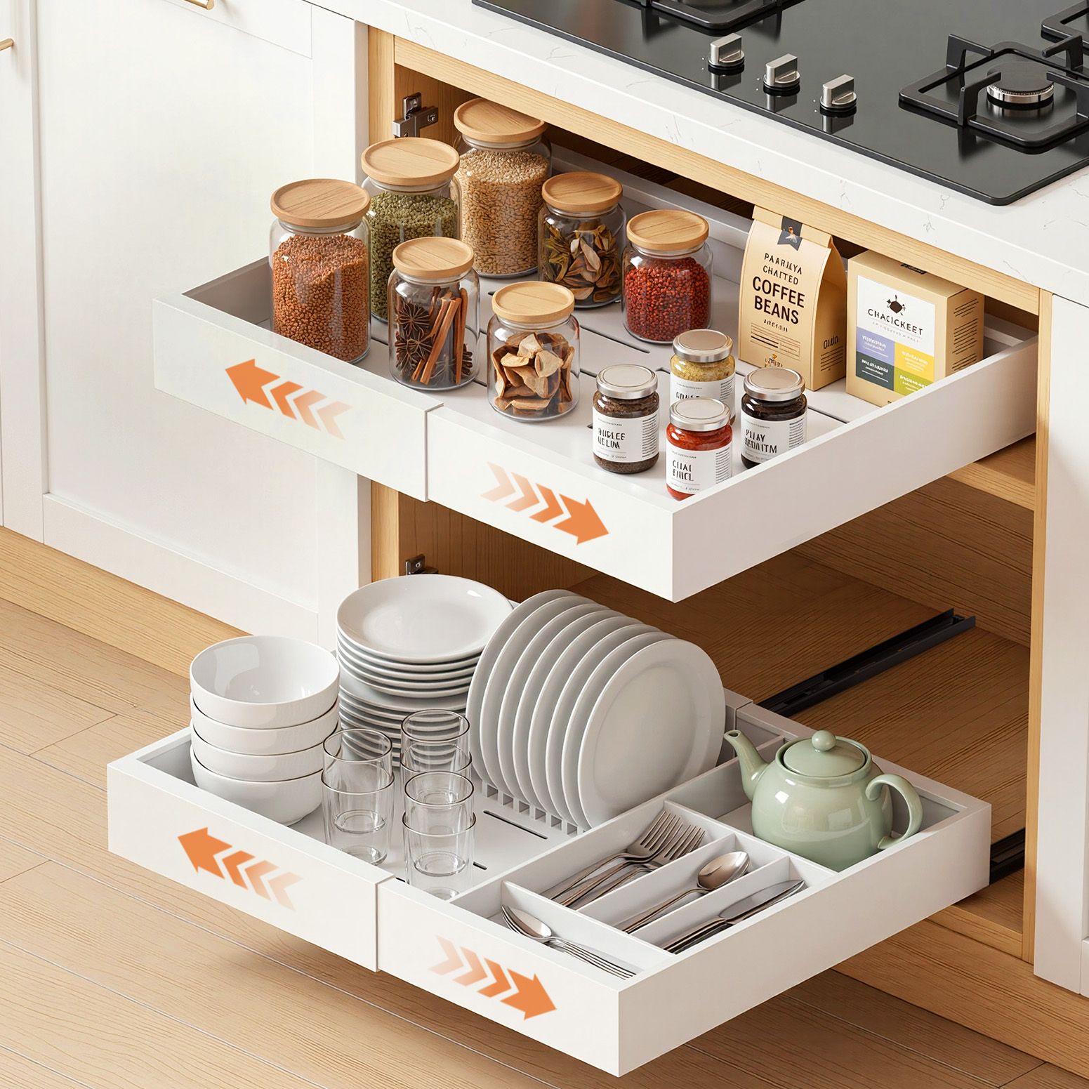 Artiss 2 Pack Pull Out Drawers for Cabinets Expandable Cabinet Organizer White Awezingly