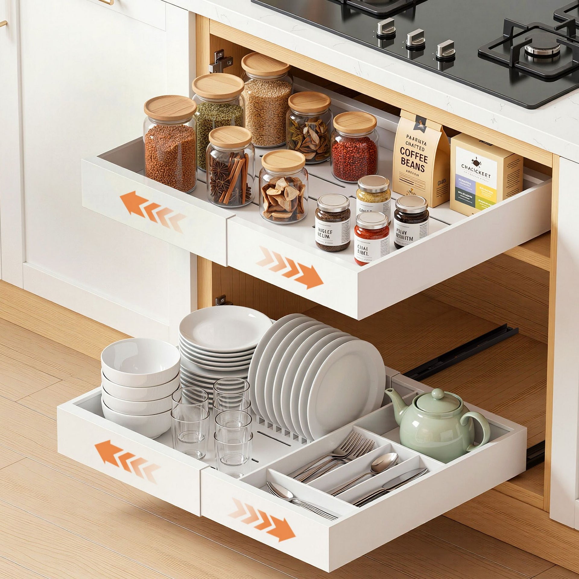 Artiss 2 Pack Pull Out Drawers for Cabinets Expandable Cabinet Organizer White Awezingly
