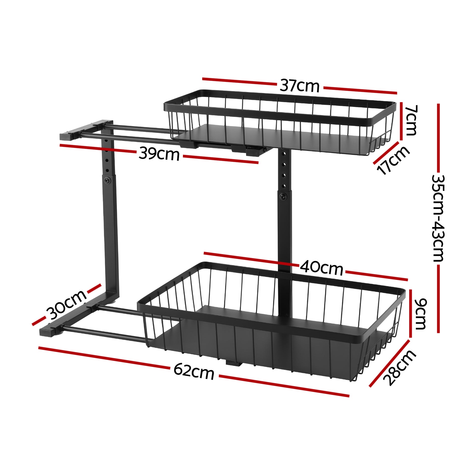 Artiss Under Sink Organizer Storage with 2 Slide Out Drawers 5 Adjustable Height Bathroom Kitchen Cabinet Black Awezingly