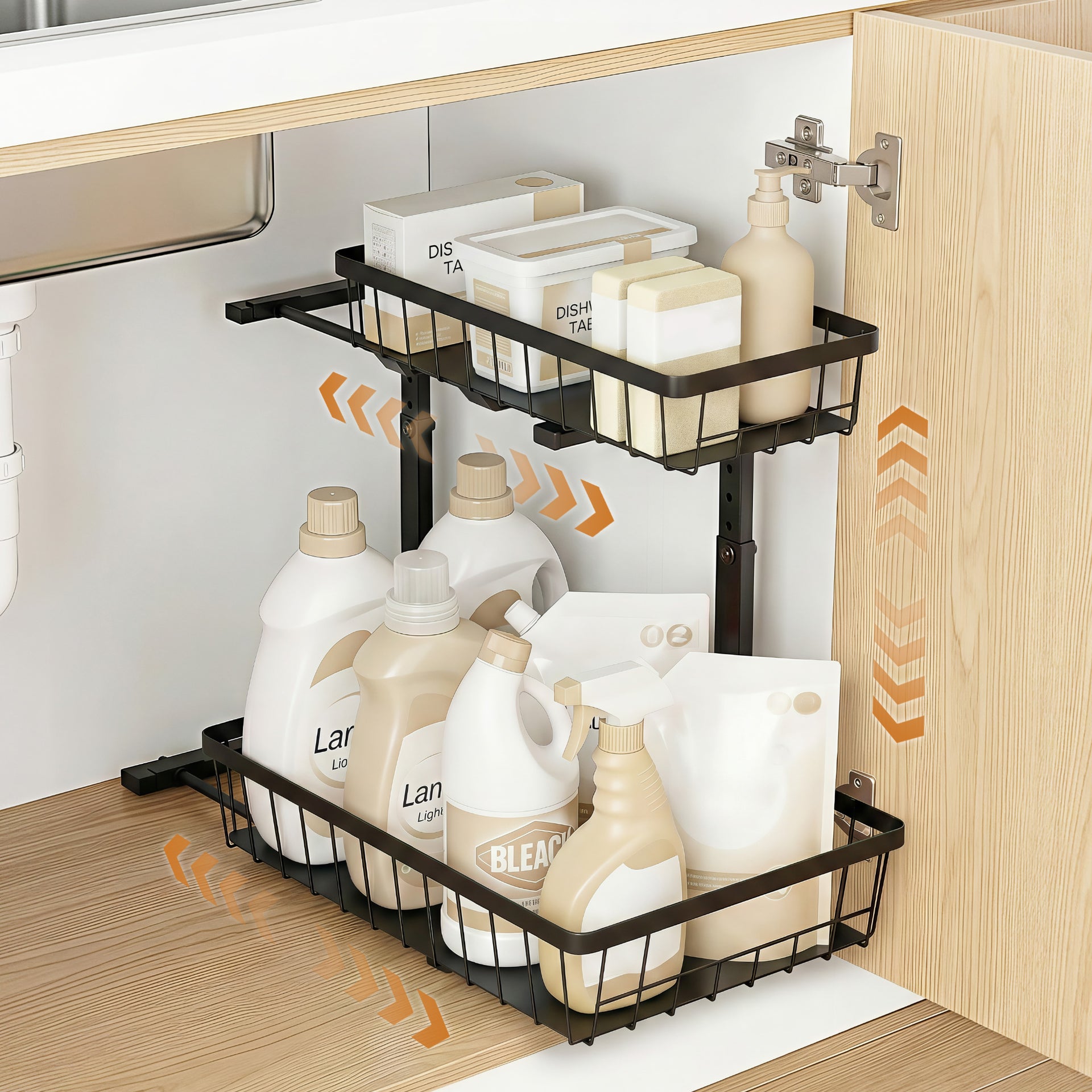 Artiss Under Sink Organizer Storage with 2 Slide Out Drawers 5 Adjustable Height Bathroom Kitchen Cabinet Black Awezingly