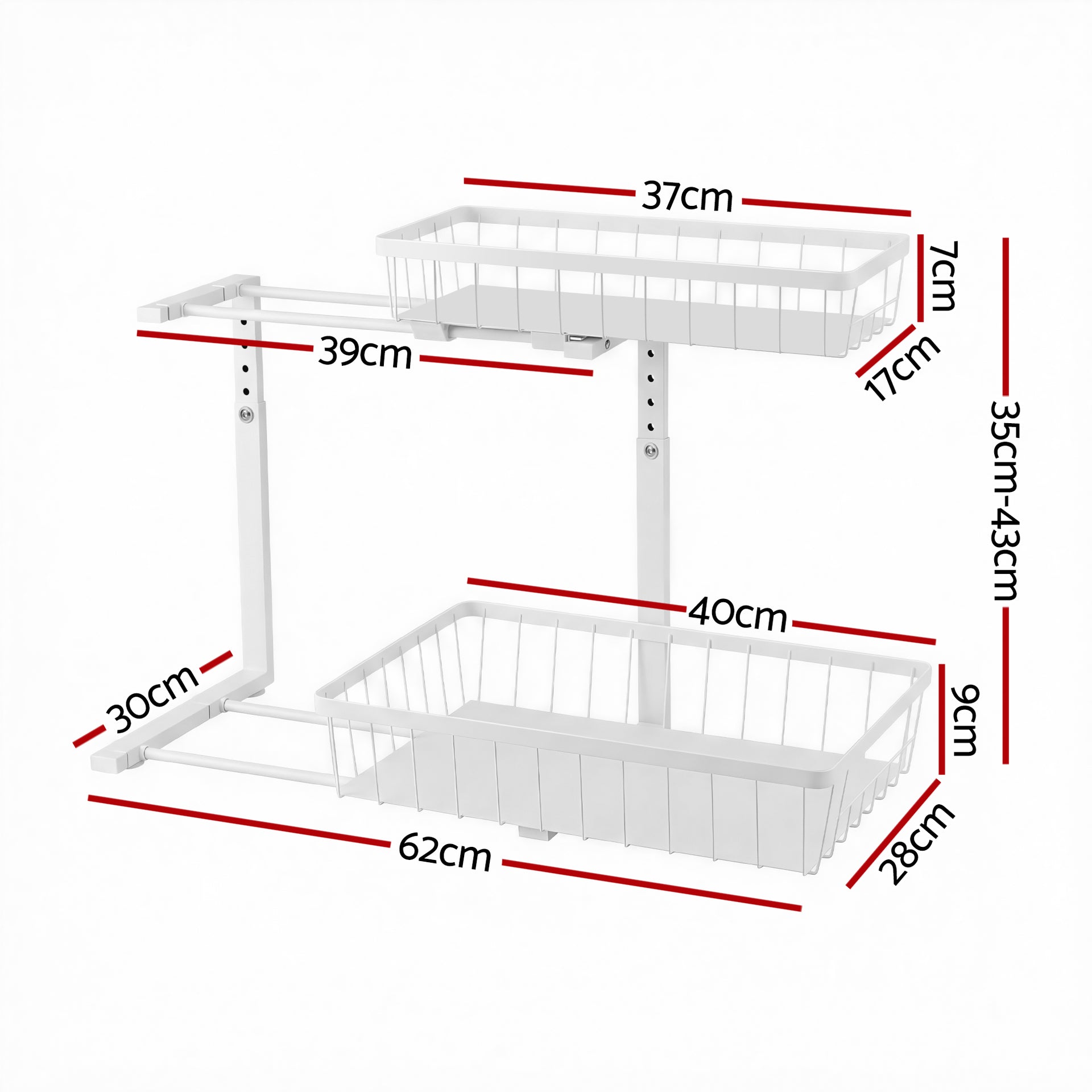 Artiss Under Sink Organizer Storage with 2 Slide Out Drawers 5 Adjustable Height Bathroom Kitchen Cabinet Awezingly