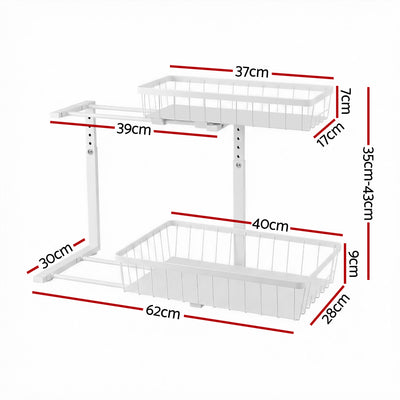 Artiss Under Sink Organizer Storage with 2 Slide Out Drawers 5 Adjustable Height Bathroom Kitchen Cabinet