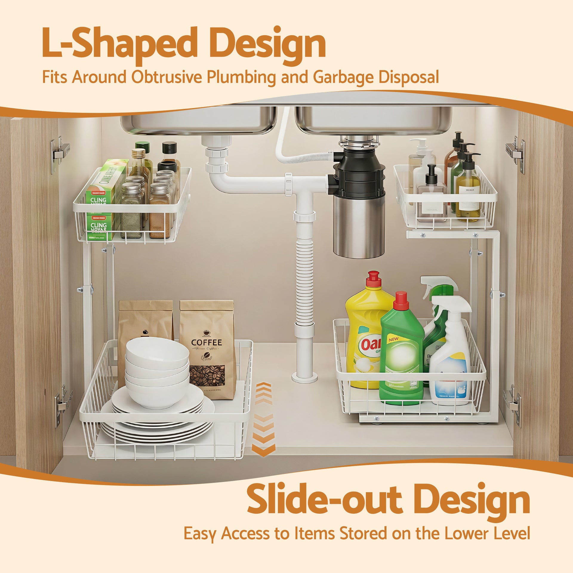 Artiss Under Sink Organizer Storage with 2 Slide Out Drawers 5 Adjustable Height Bathroom Kitchen Cabinet Awezingly