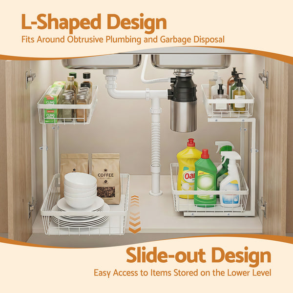 Artiss Under Sink Organizer Storage with 2 Slide Out Drawers 5 Adjustable Height Bathroom Kitchen Cabinet Awezingly