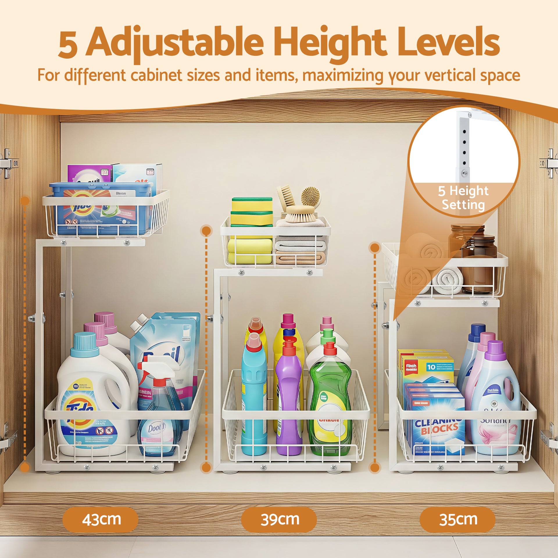 Artiss Under Sink Organizer Storage with 2 Slide Out Drawers 5 Adjustable Height Bathroom Kitchen Cabinet Awezingly