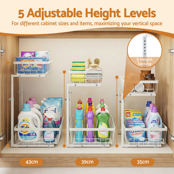 Artiss Under Sink Organizer Storage with 2 Slide Out Drawers 5 Adjustable Height Bathroom Kitchen Cabinet Awezingly