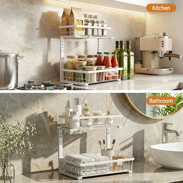 Artiss Under Sink Organizer Storage with 2 Slide Out Drawers 5 Adjustable Height Bathroom Kitchen Cabinet Awezingly