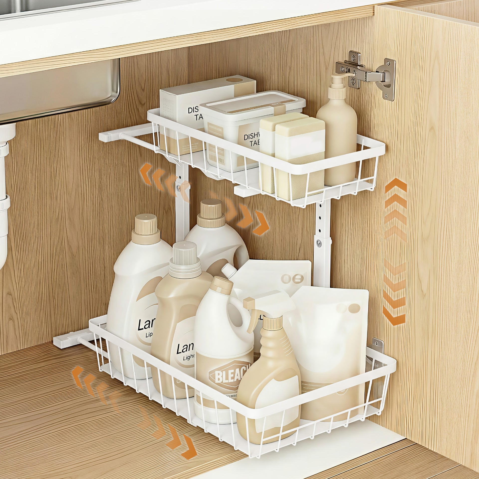 Artiss Under Sink Organizer Storage with 2 Slide Out Drawers 5 Adjustable Height Bathroom Kitchen Cabinet Awezingly