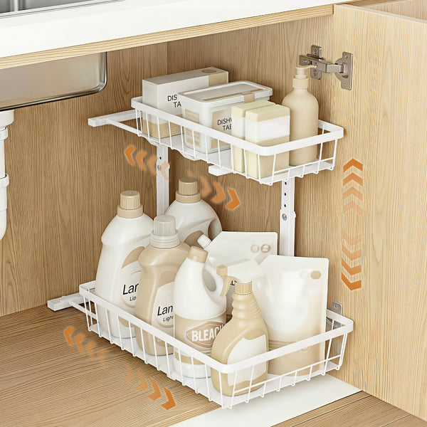 Artiss Under Sink Organizer Storage with 2 Slide Out Drawers 5 Adjustable Height Bathroom Kitchen Cabinet Awezingly