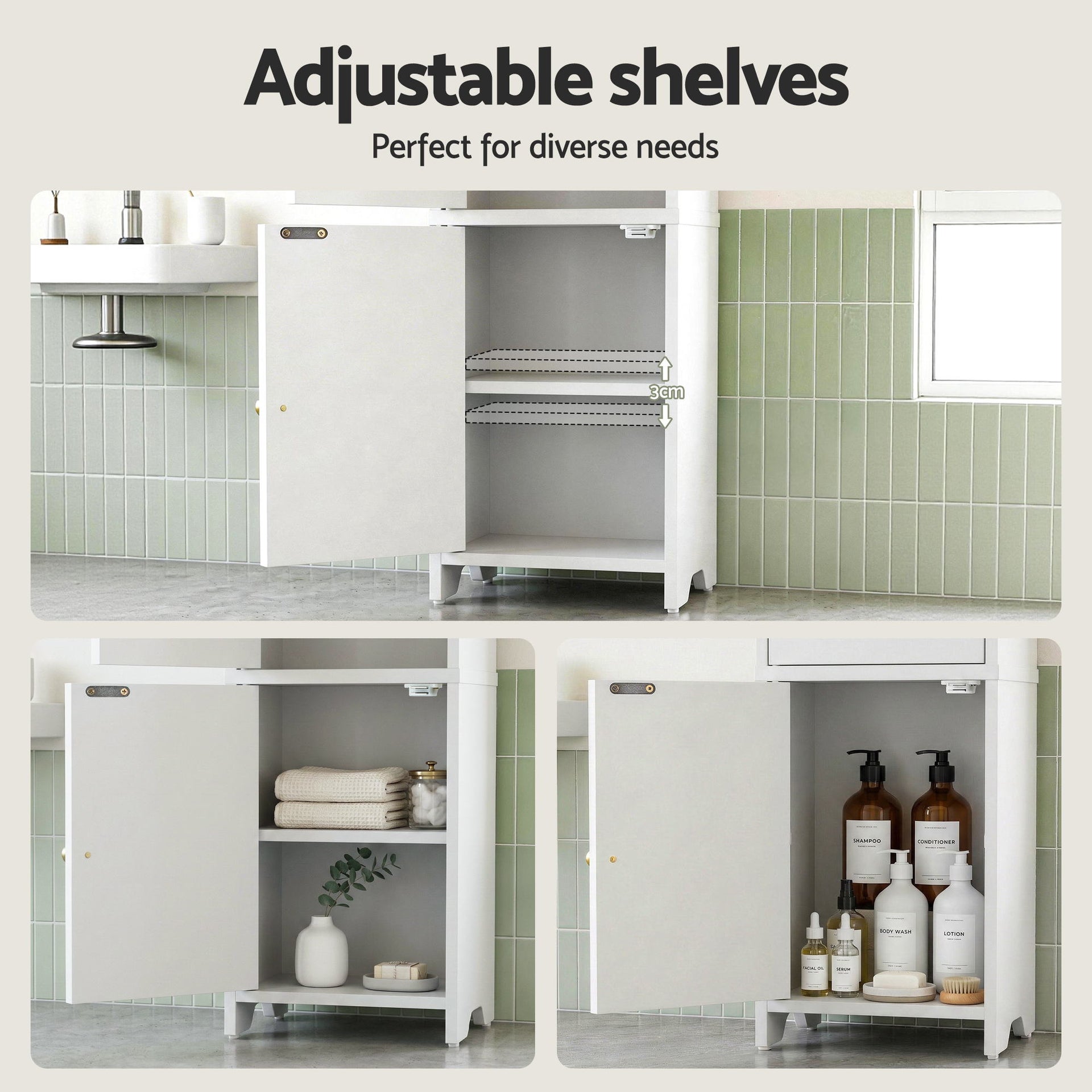 Artiss 2x Bathroom Storage Cabinet 2-Tier Slim Toilet Organizer Adjustable White Awezingly