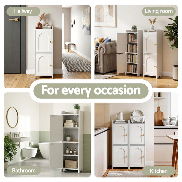 Artiss 2x Bathroom Storage Cabinet 2-Tier Slim Toilet Organizer Adjustable White Awezingly