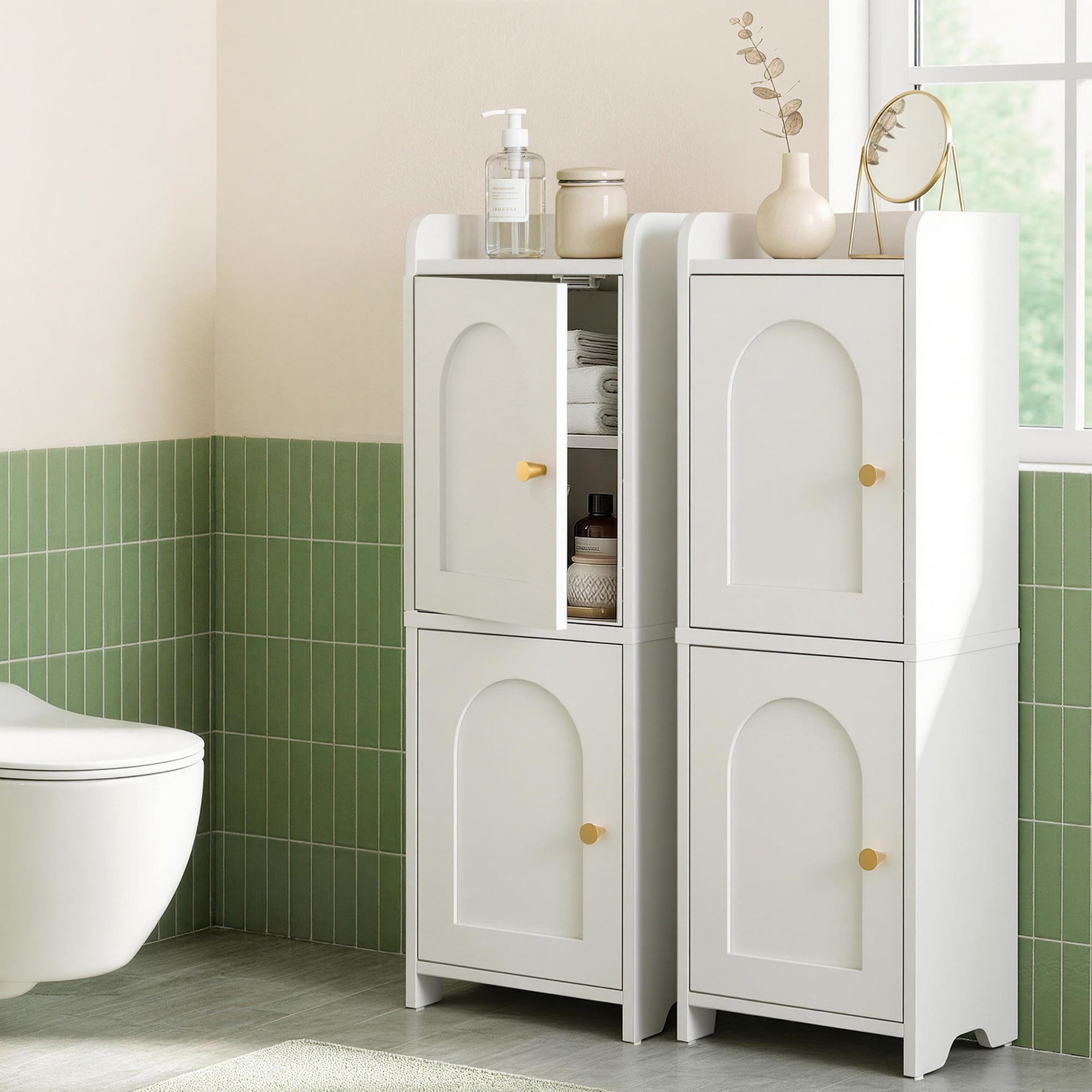 Artiss 2x Bathroom Storage Cabinet 2-Tier Slim Toilet Organizer Adjustable White Awezingly
