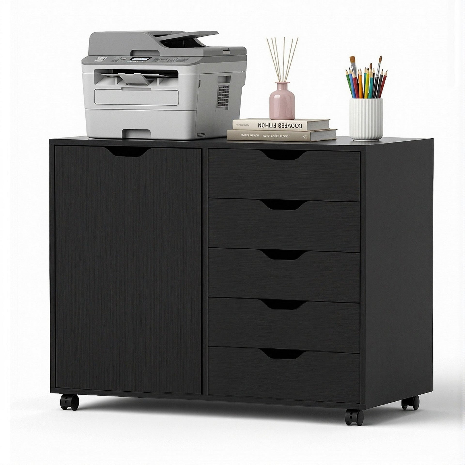 Artiss Mobile Filing Cabinet 5 Drawer with Door Modern Storage Cabinet Printer Stand Awezingly