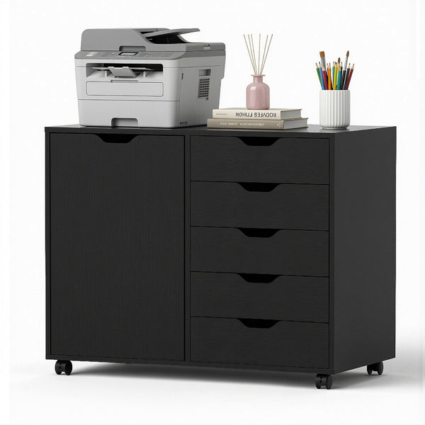 Artiss Mobile Filing Cabinet 5 Drawer with Door Modern Storage Cabinet Printer Stand Awezingly