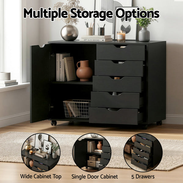 Artiss Mobile Filing Cabinet 5 Drawer with Door Modern Storage Cabinet Printer Stand Awezingly