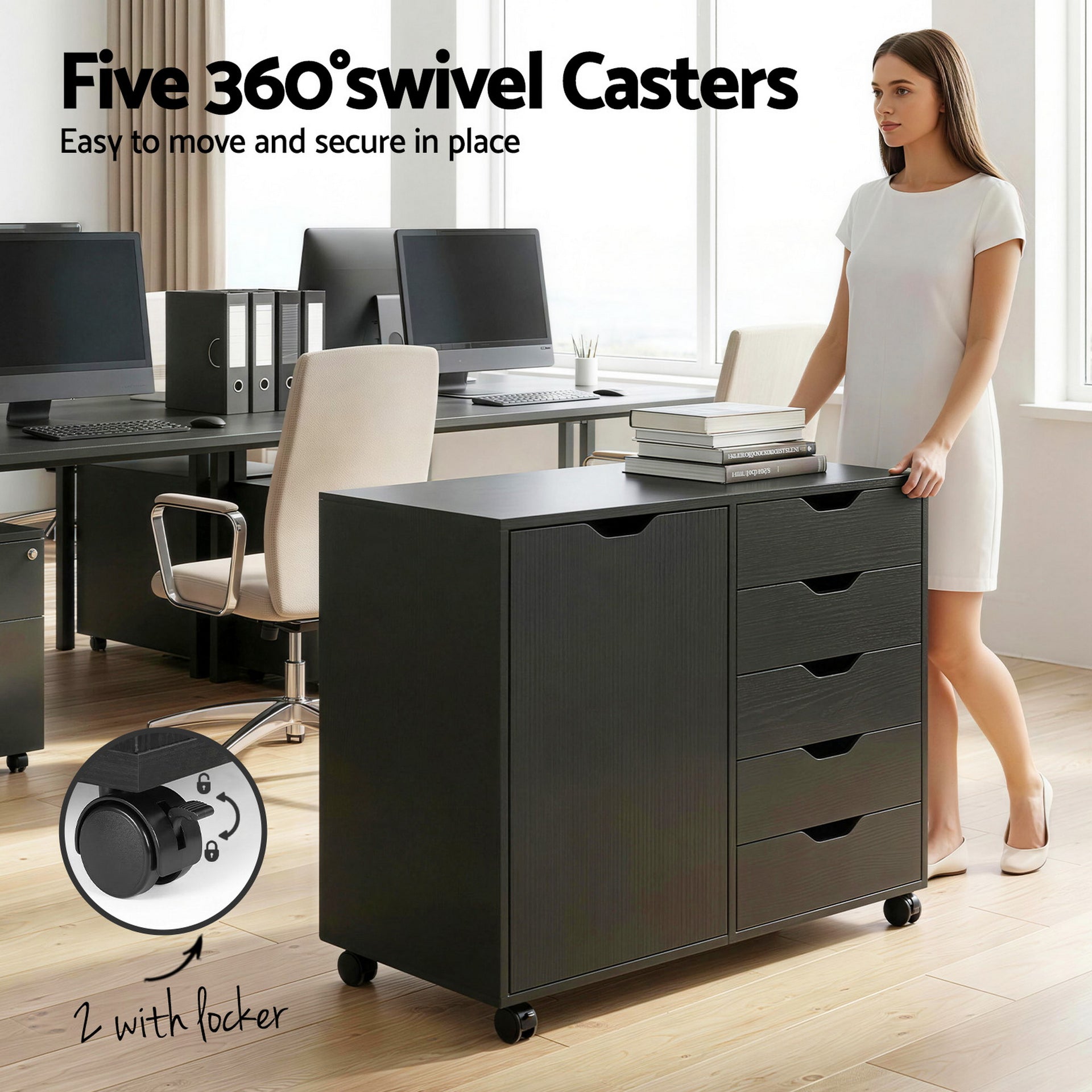 Artiss Mobile Filing Cabinet 5 Drawer with Door Modern Storage Cabinet Printer Stand Awezingly