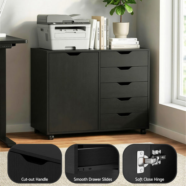 Artiss Mobile Filing Cabinet 5 Drawer with Door Modern Storage Cabinet Printer Stand Awezingly