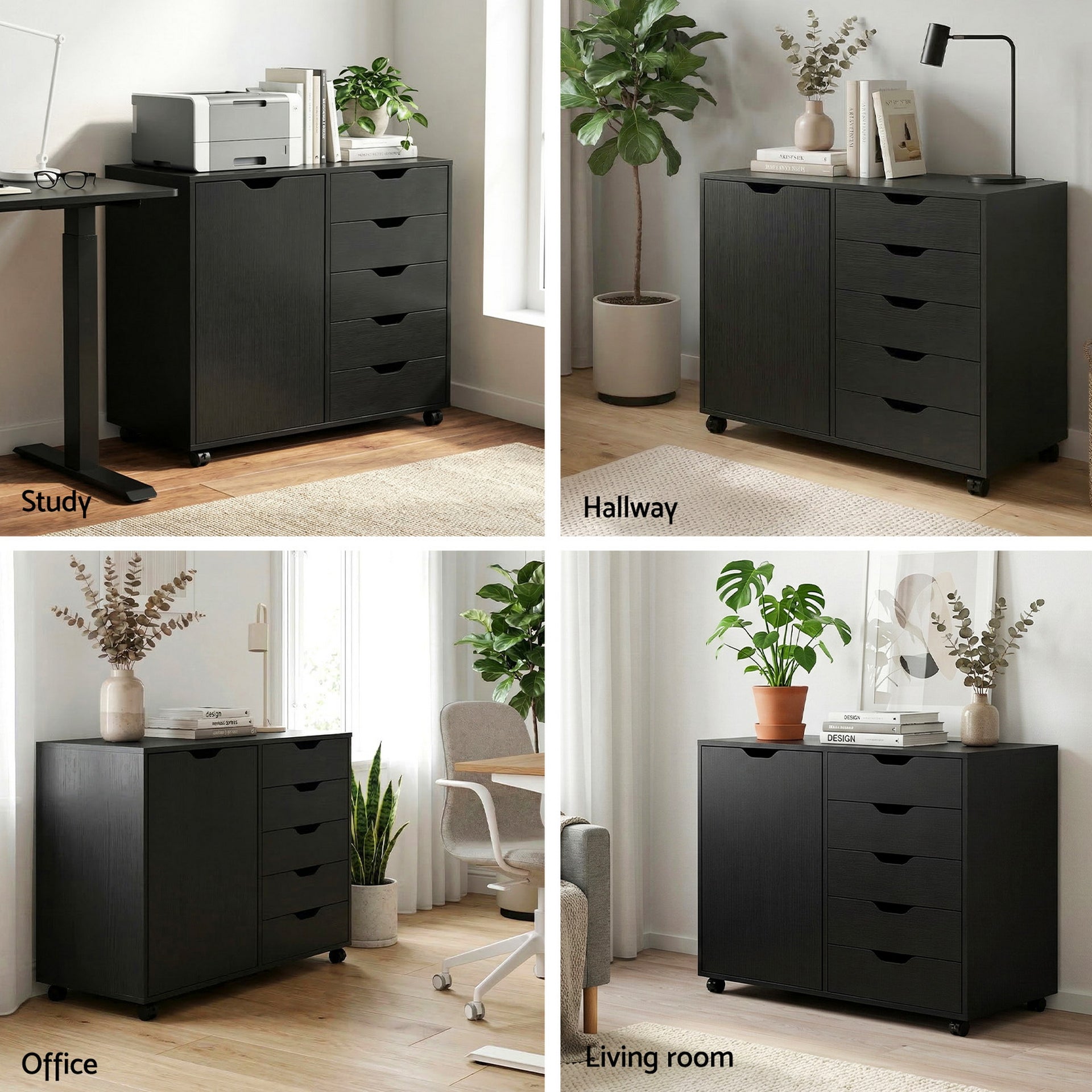 Artiss Mobile Filing Cabinet 5 Drawer with Door Modern Storage Cabinet Printer Stand Awezingly