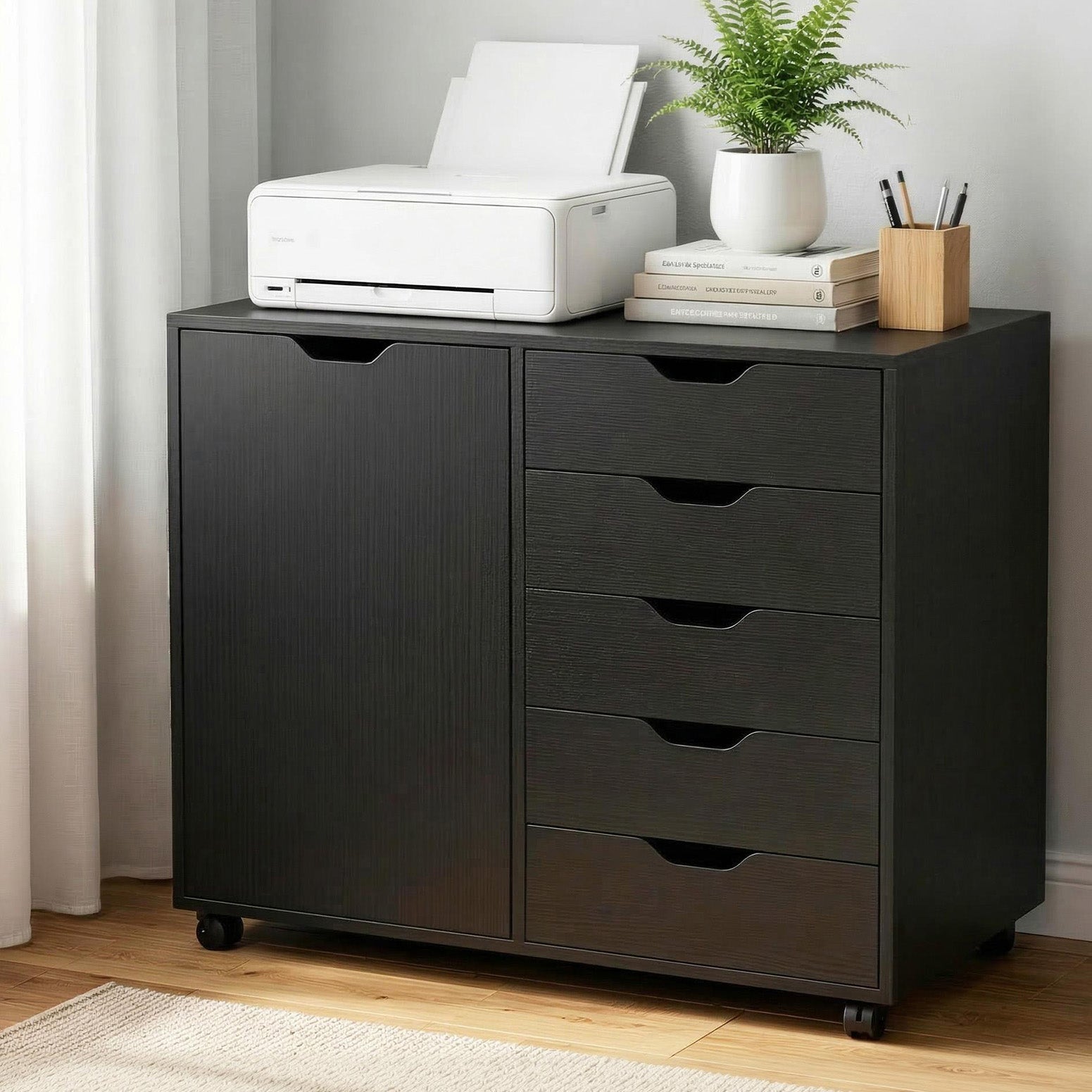 Artiss Mobile Filing Cabinet 5 Drawer with Door Modern Storage Cabinet Printer Stand Awezingly