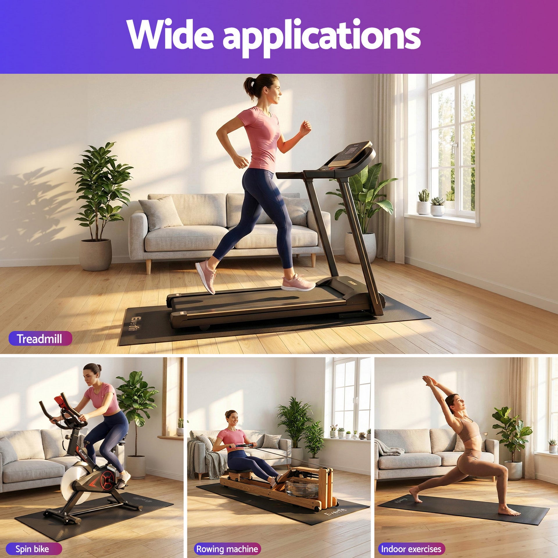 Everfit Exercise Equipment Mat Treadmill Floor Rug Home Gym Bike Fitness Yoga 2M Awezingly