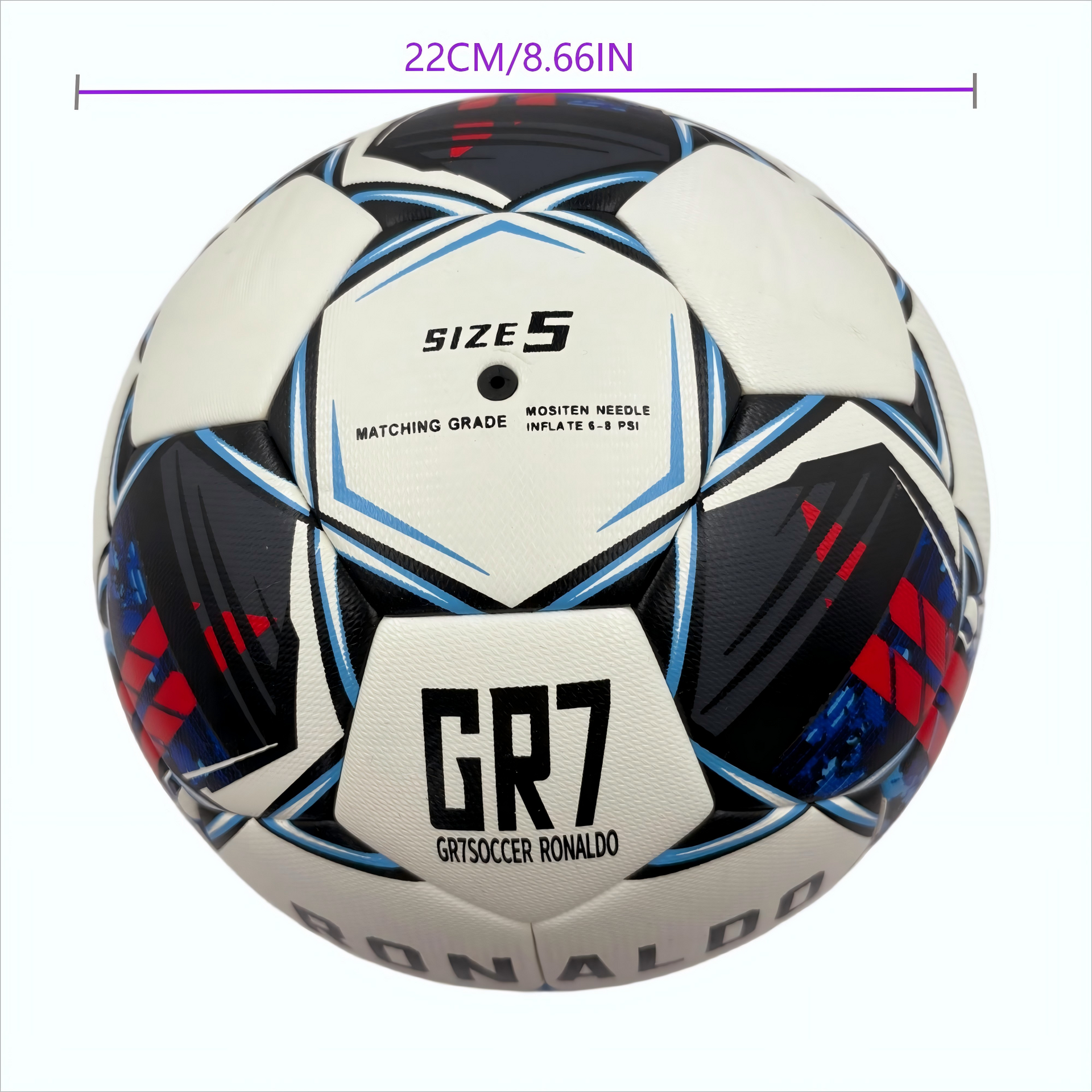 A black, red and blue graffiti football, made of PU, containing a pump+air needle+net bag, a gift for Christmas Boxing Day,soccer Unique