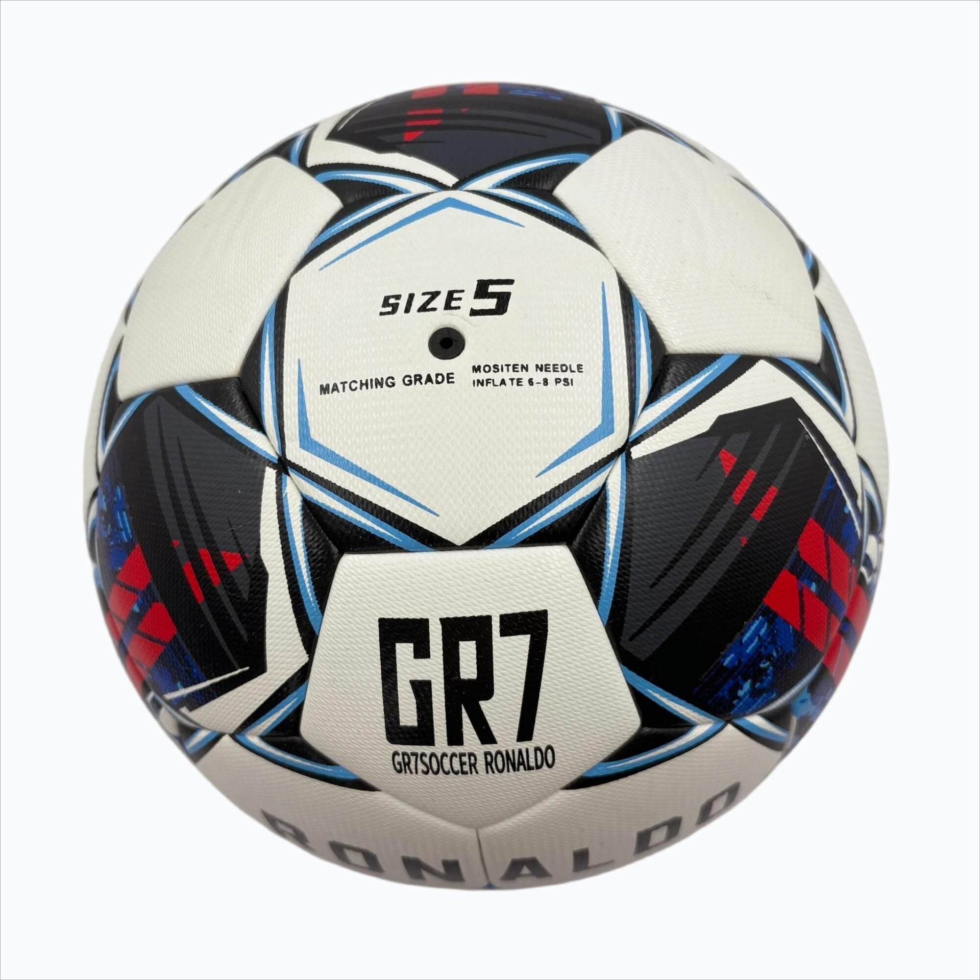 A black, red and blue graffiti football, made of PU, containing a pump+air needle+net bag, a gift for Christmas Boxing Day,soccer Unique