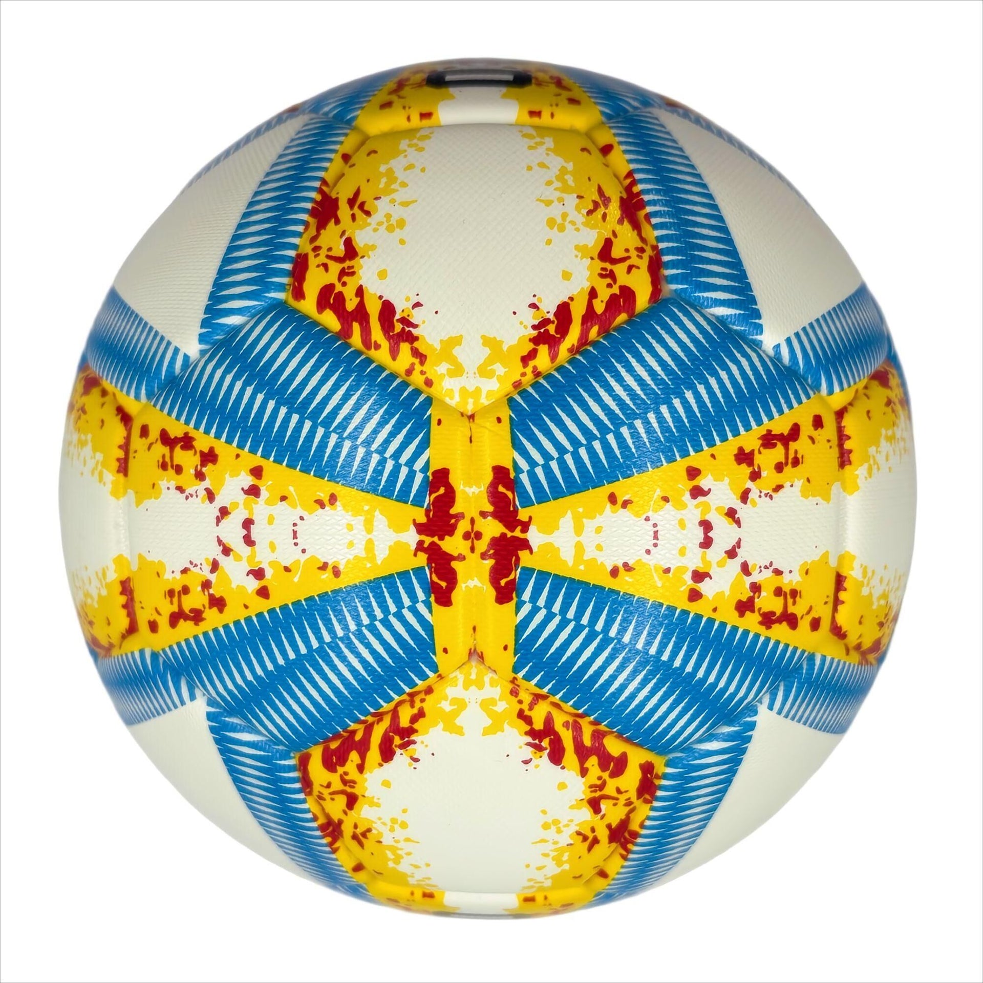 A yellow, blue and red football with color matching size5, PU fitting material, Christmas Boxing Day gift, including pump+air needle+net bag set,soccer Awezingly
