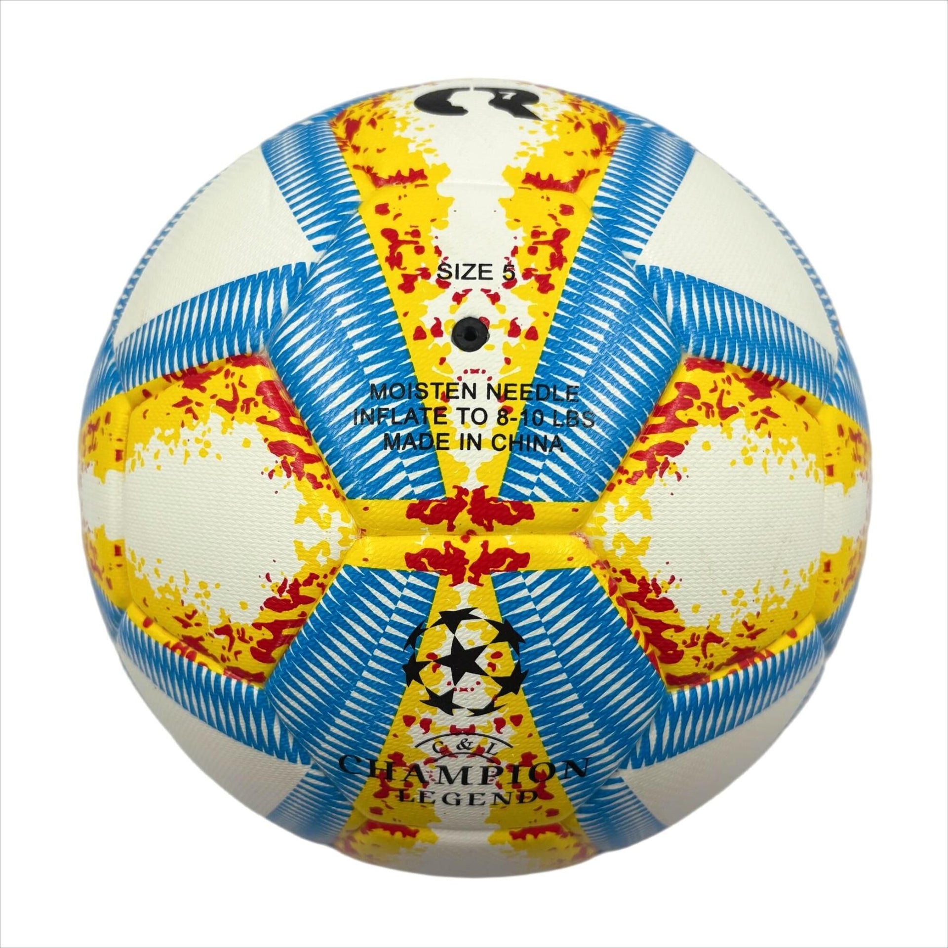 A yellow, blue and red football with color matching size5, PU fitting material, Christmas Boxing Day gift, including pump+air needle+net bag set,soccer Awezingly