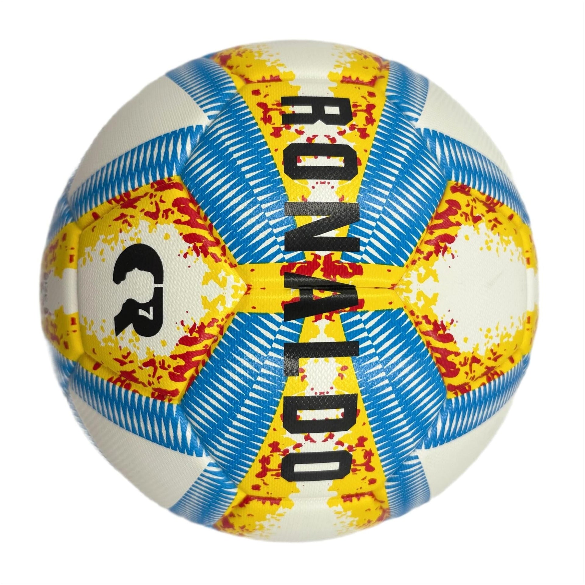 A yellow, blue and red football with color matching size5, PU fitting material, Christmas Boxing Day gift, including pump+air needle+net bag set,soccer Awezingly