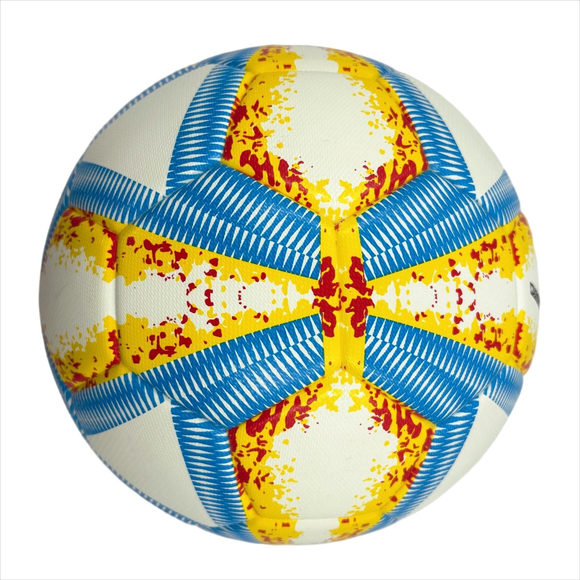 A yellow, blue and red football with color matching size5, PU fitting material, Christmas Boxing Day gift, including pump+air needle+net bag set,soccer Awezingly