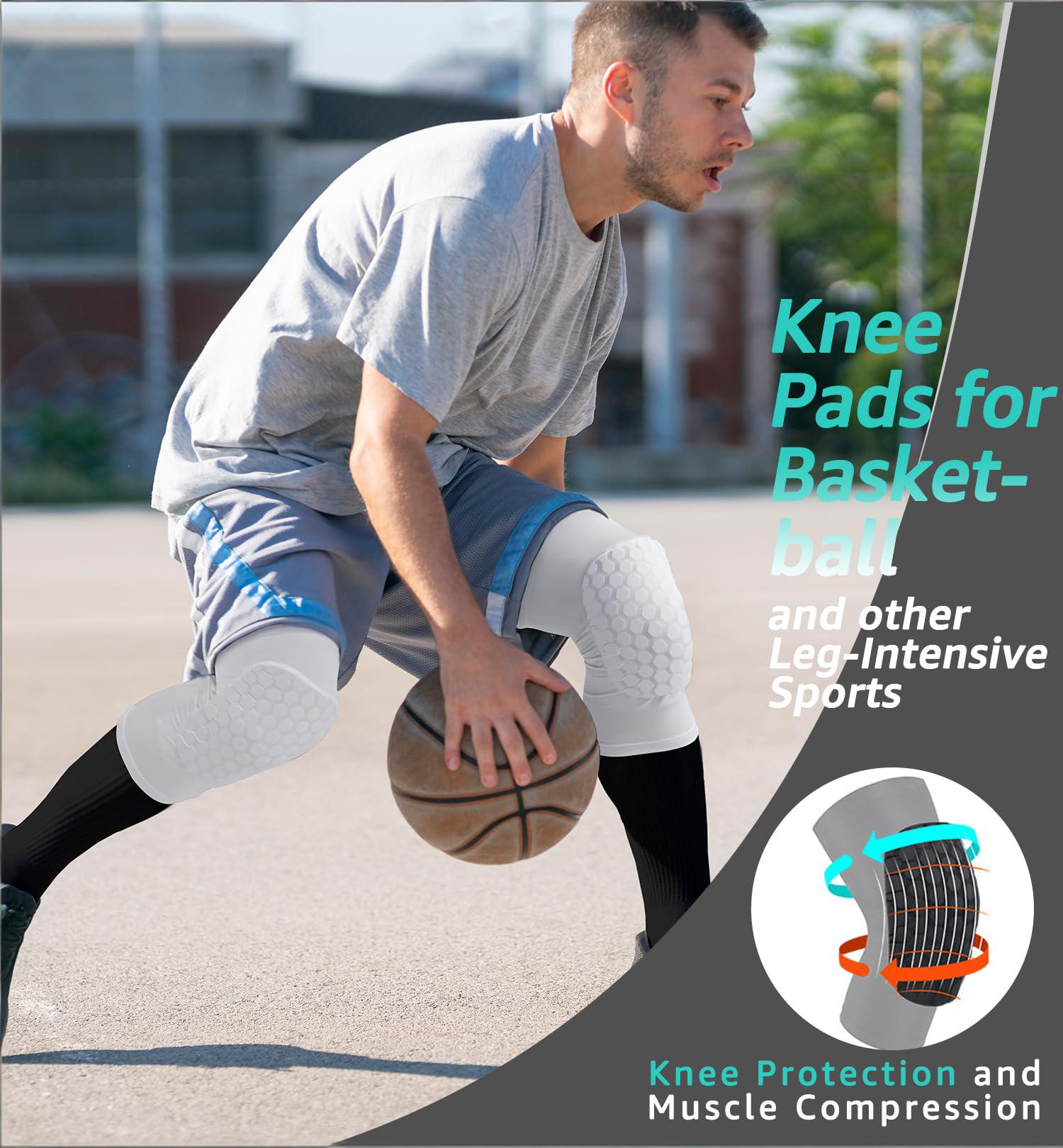 Honeycomb Knee Pads for Kids, Teens & Adults – Protective Compression Knee Guards for Basketball, Football, Cycling & Running(White,L) Awezingly