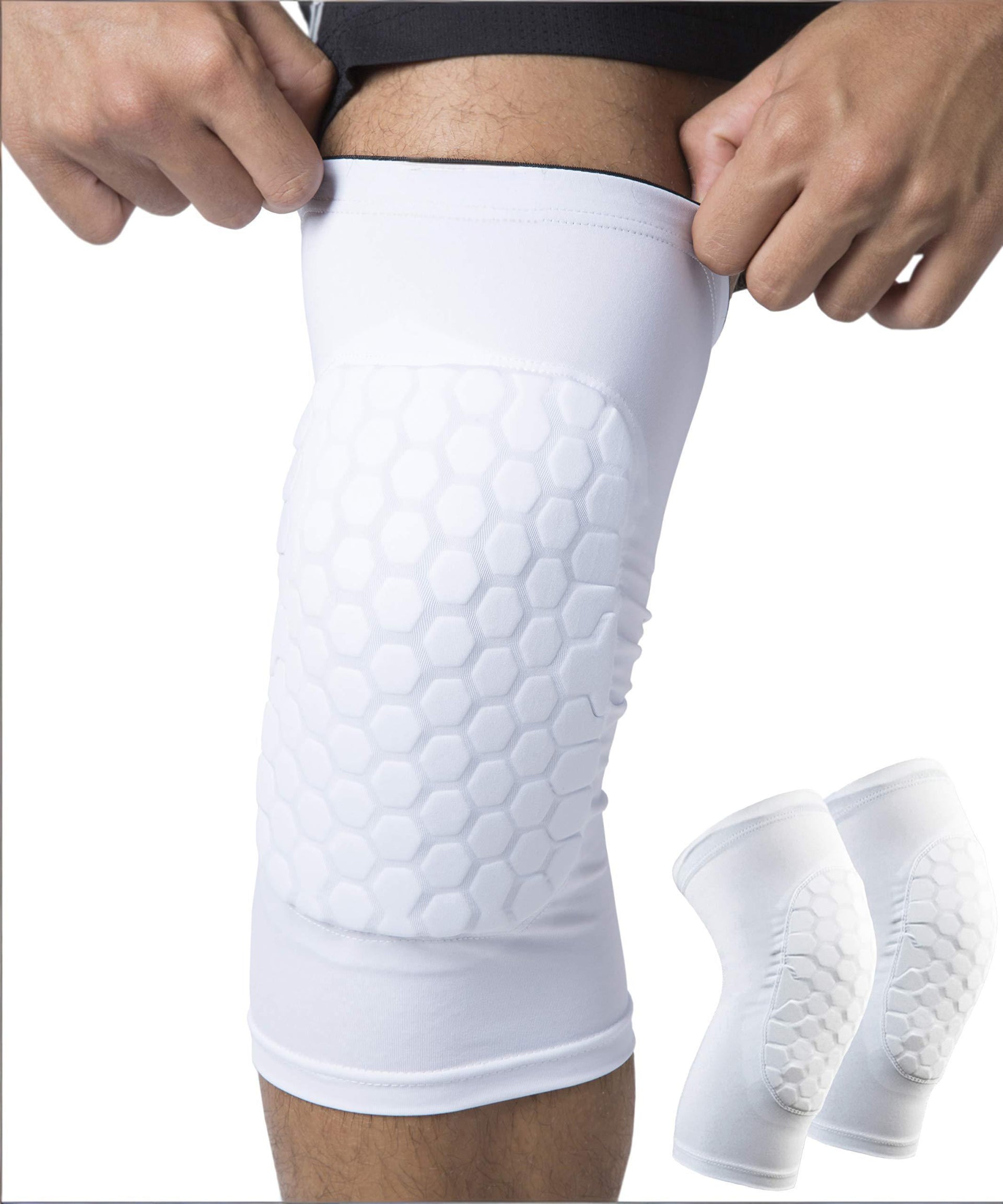 Honeycomb Knee Pads for Kids, Teens & Adults – Protective Compression Knee Guards for Basketball, Football, Cycling & Running(White,XXL) Awezingly
