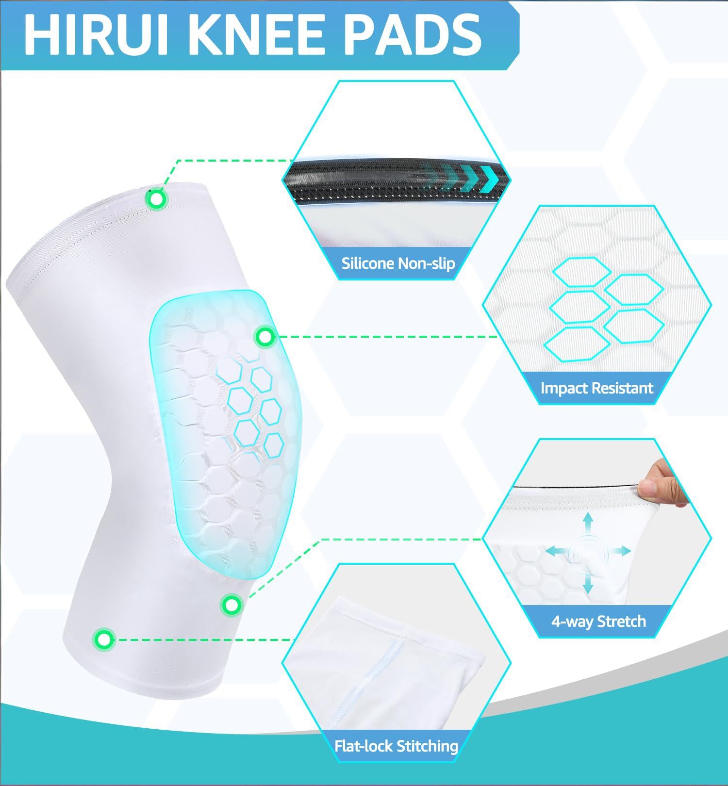 Honeycomb Knee Pads for Kids, Teens & Adults – Protective Compression Knee Guards for Basketball, Football, Cycling & Running(White,XXL) Awezingly