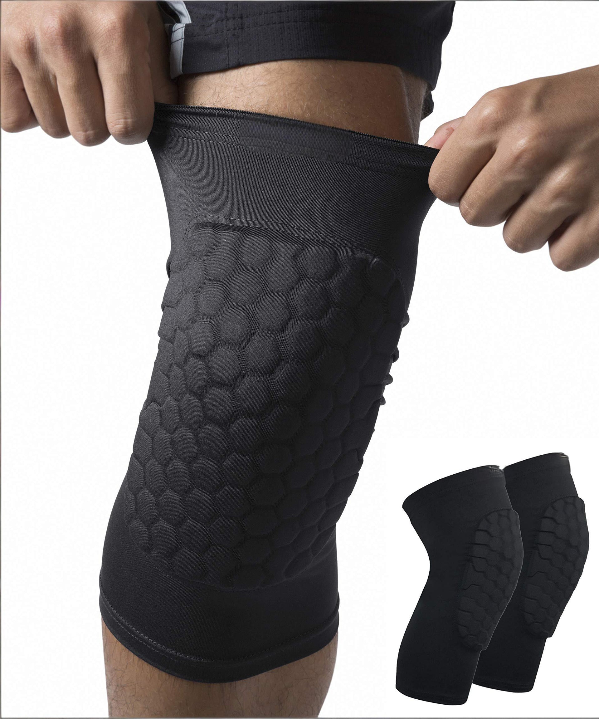 Honeycomb Knee Pads for Kids, Teens & Adults – Protective Compression Knee Guards for Basketball, Football, Cycling & Running(Black,L) Awezingly